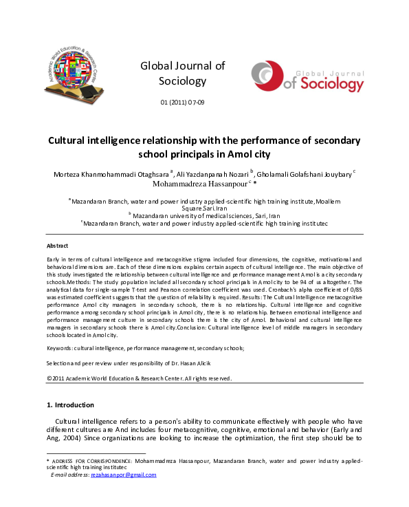 (PDF) Cultural intelligence relationship with the performance of ...