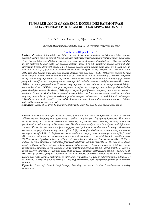 (PDF) PENGARUH LOCUS OF CONTROL, KONSEP DIRI DAN MOTIVASI BELAJAR ...