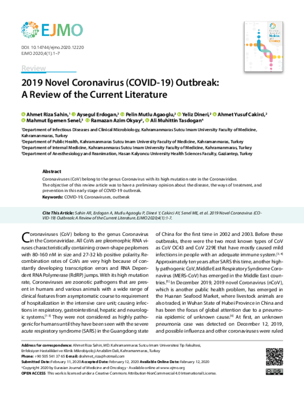 (PDF) 2019 Novel Coronavirus (COVID-19) Outbreak: A Review of the ...