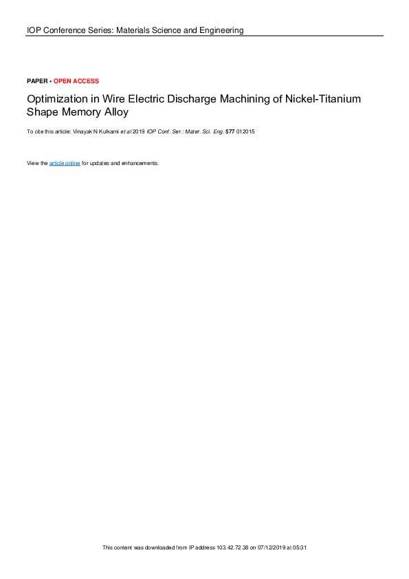 (PDF) Optimization in Wire Electric Discharge Machining of Nickel ...