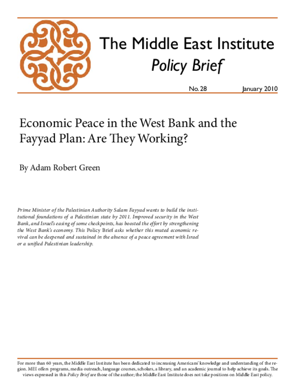 Pdf Economic Peace In The West Bank And The Fayyad Plan Are They