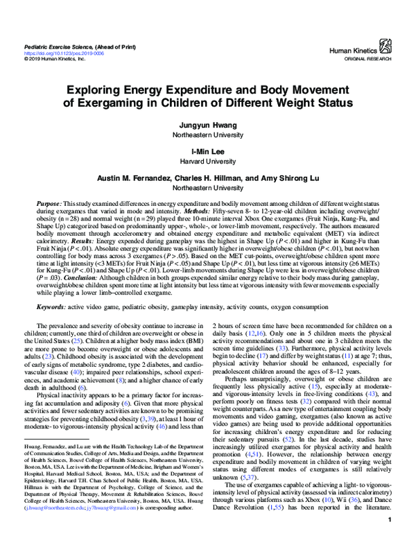(PDF) Exploring Energy Expenditure and Body Movement of Exergaming in ...