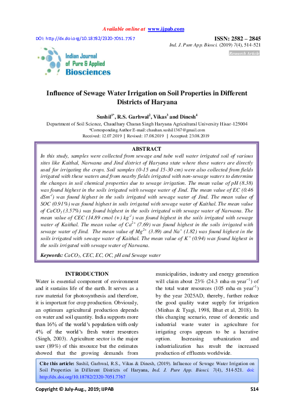 (PDF) Influence of Sewage Water Irrigation on Soil Properties in ...