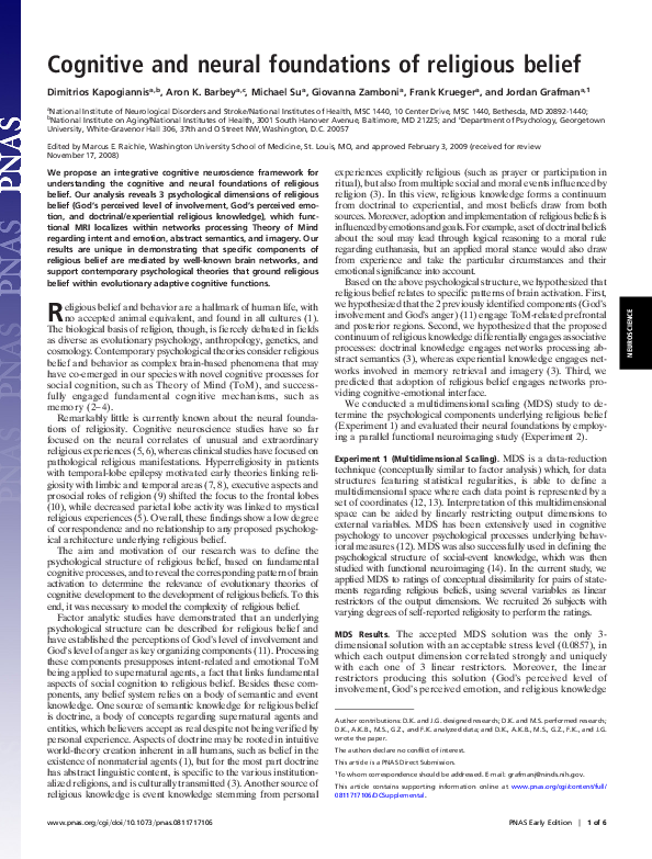 (PDF) Cognitive and neural foundations of religious belief