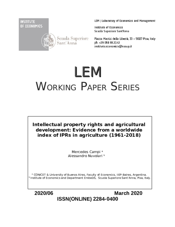 (PDF) Intellectual property rights and agricultural development ...
