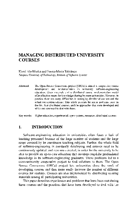 (PDF) Managing distributed university courses