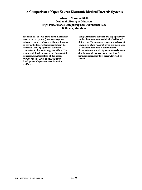 (PDF) A Comparison of Open Source Electronic Medical Records Systems Alvin Marcelo Academia.edu