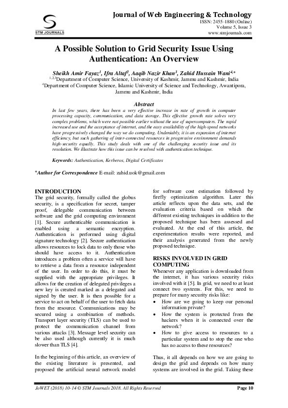 (PDF) A Possible Solution to Grid Security Issue Using Authentication ...