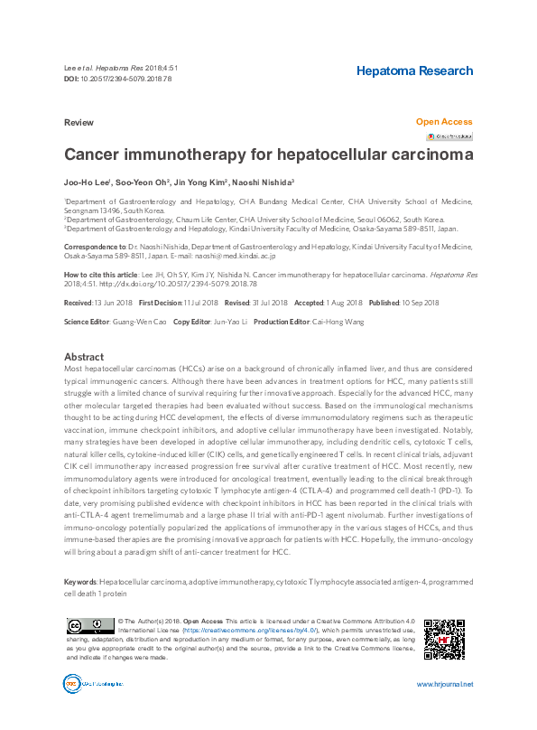 (PDF) Cancer immunotherapy for hepatocellular carcinoma