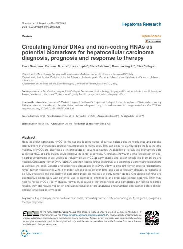 (PDF) Circulating tumor DNAs and non-coding RNAs as potential ...