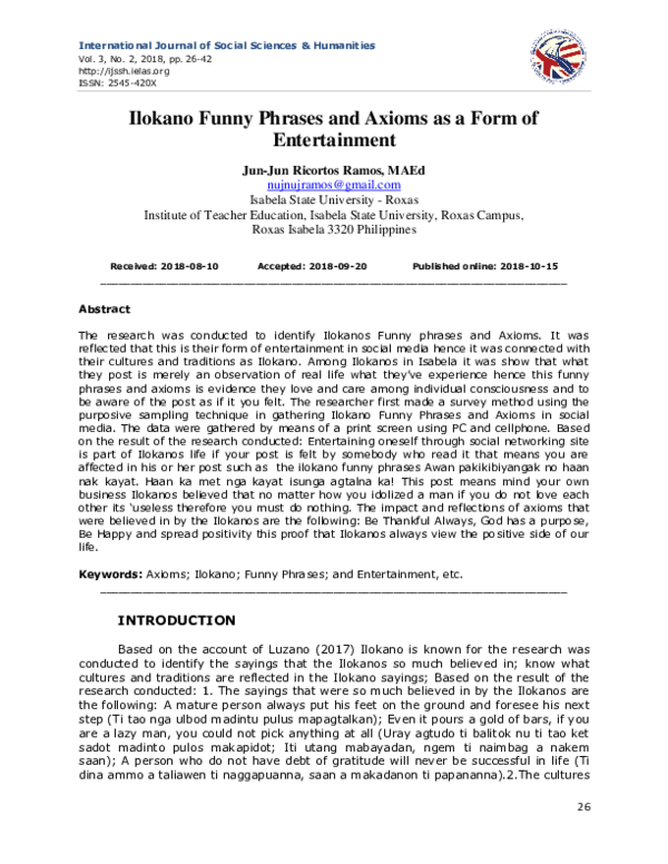 (PDF) Ilokano Funny Phrases and Axioms as a Form of Entertainment