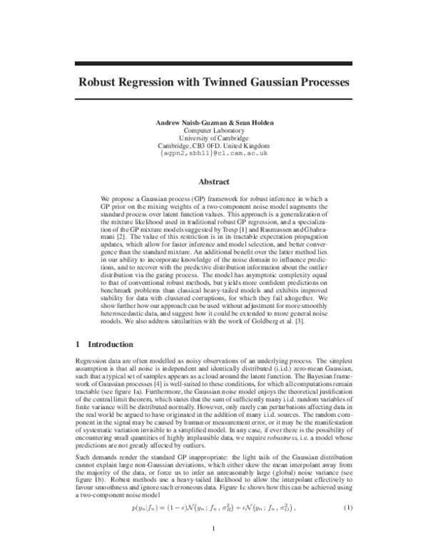 (PDF) Robust regression with twinned gaussian processes