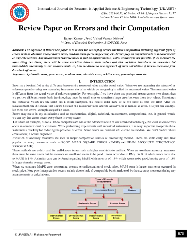 (PDF) Review Paper on Errors and their Computation