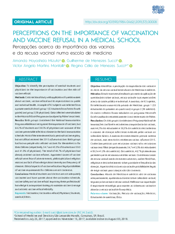(PDF) PercePtions on the imPortance of vaccination and vaccine refusal ...