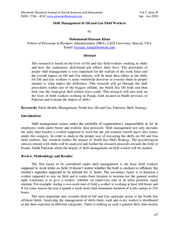 (PDF) Shift Management in Oil and Gas Field Workers