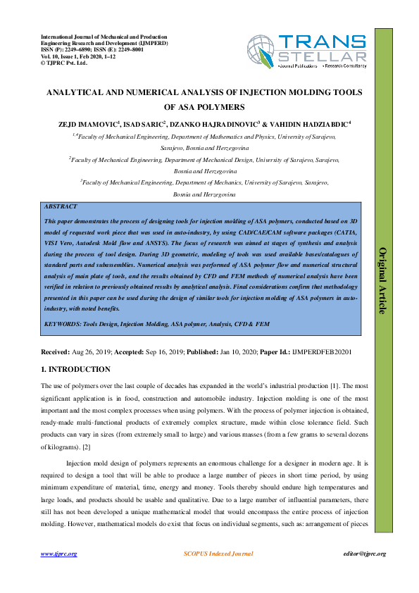 (PDF) Analytical and Numerical Analysis of Injection Molding Tools of ...