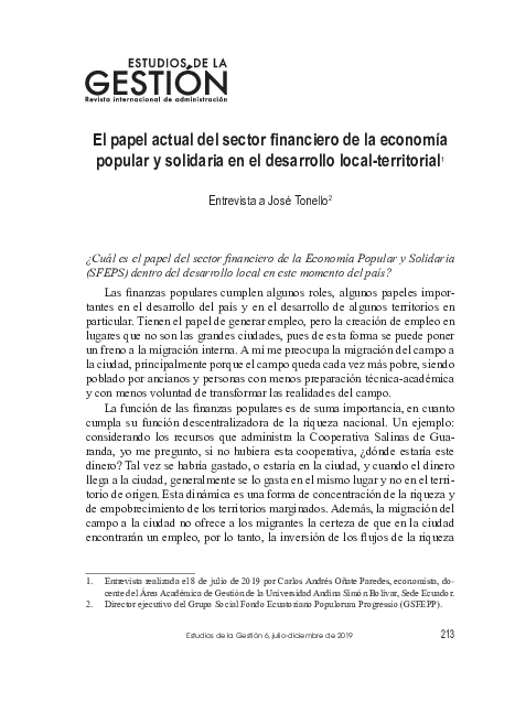(PDF) El papel actual del sector financiero de la economía popular y ...