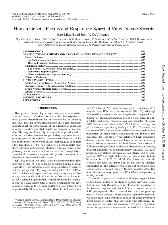 (PDF) Human Genetic Factors and Respiratory Syncytial Virus Disease ...