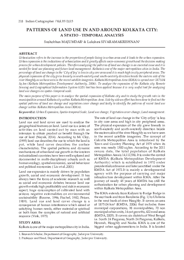 (PDF) PATTERNS OF LAND USE IN AND AROUND KOLKATA CITY: A SPATIO ...