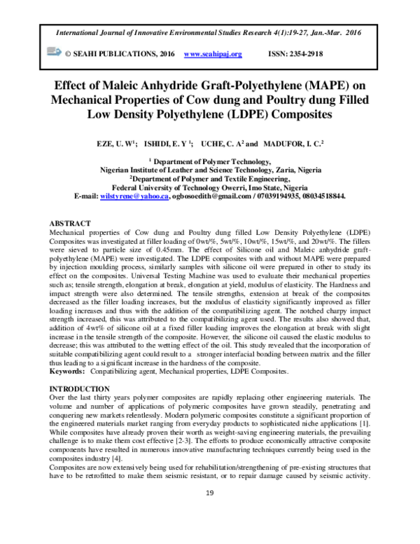 (PDF) Effect of Maleic Anhydride Graft-Polyethylene (MAPE) on ...
