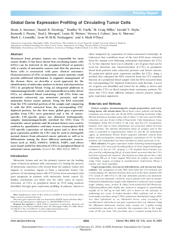 (PDF) Global Gene Expression Profiling of Circulating Tumor Cells