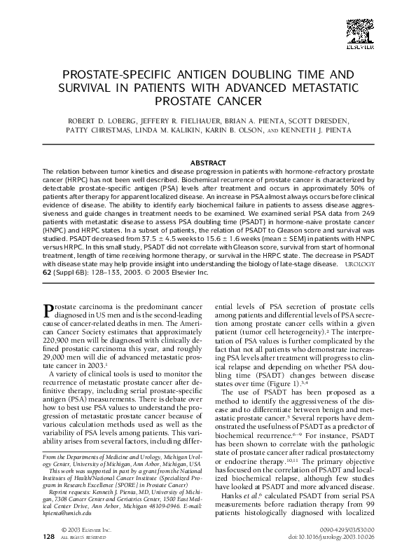 (PDF) Prostate-specific antigen doubling time and survival in patients ...
