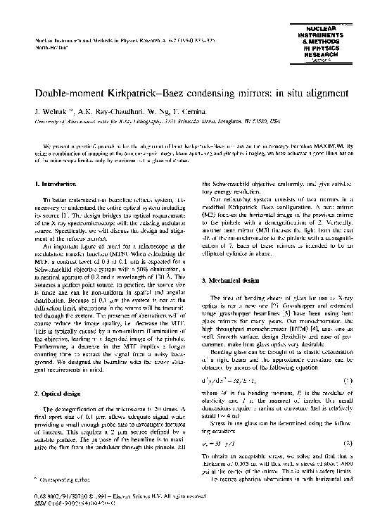 (PDF) Double-moment Kirkpatrick-Baez condensing mirrors: In situ alignment