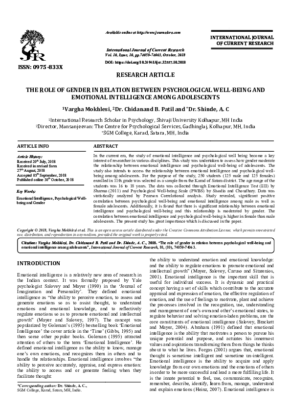 (PDF) THE ROLE OF GENDER IN RELATION BETWEEN PSYCHOLOGICAL WELL ...