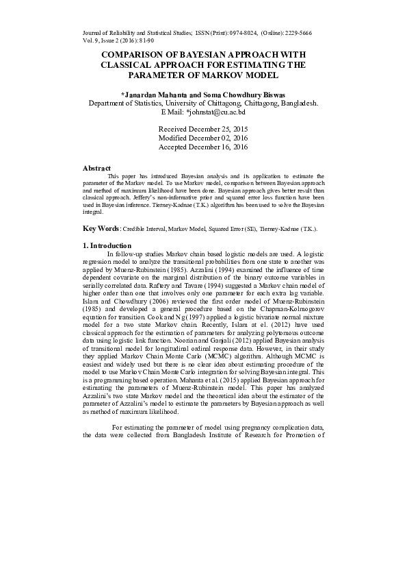 (PDF) COMPARISON OF BAYESIAN APPROACH WITH CLASSICAL APPROACH FOR ...