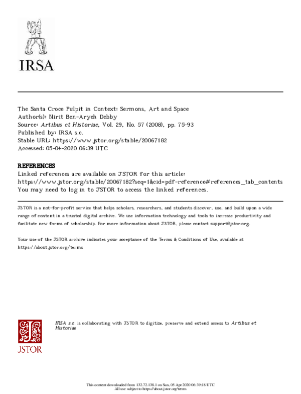 Sermons, Art and Space: The Santa Croce Pulpit in Context