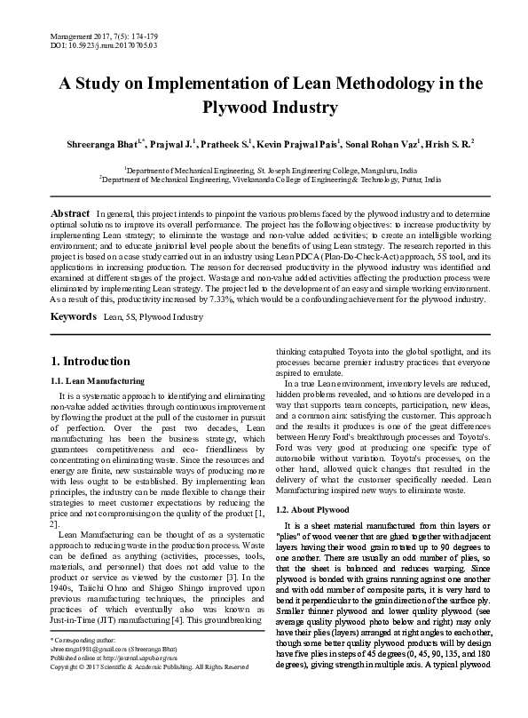 (PDF) A Study on Implementation of Lean Methodology in the Plywood Industry