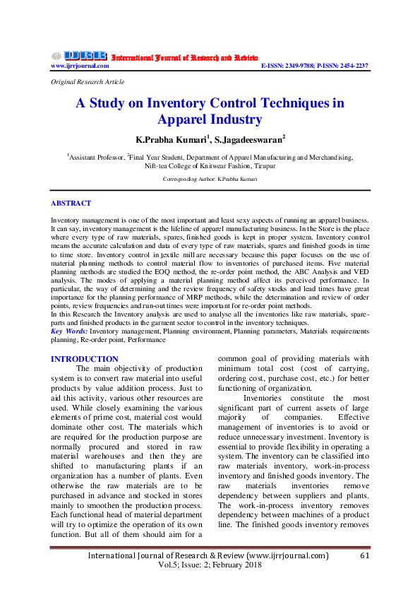 (PDF) A Study on Inventory Control Techniques in Apparel Industrytea