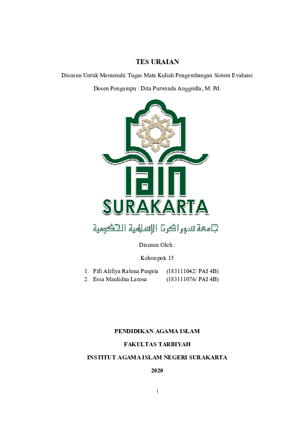 Doc Makalah Tes Uraian Fifi Aliffiya Academia Edu