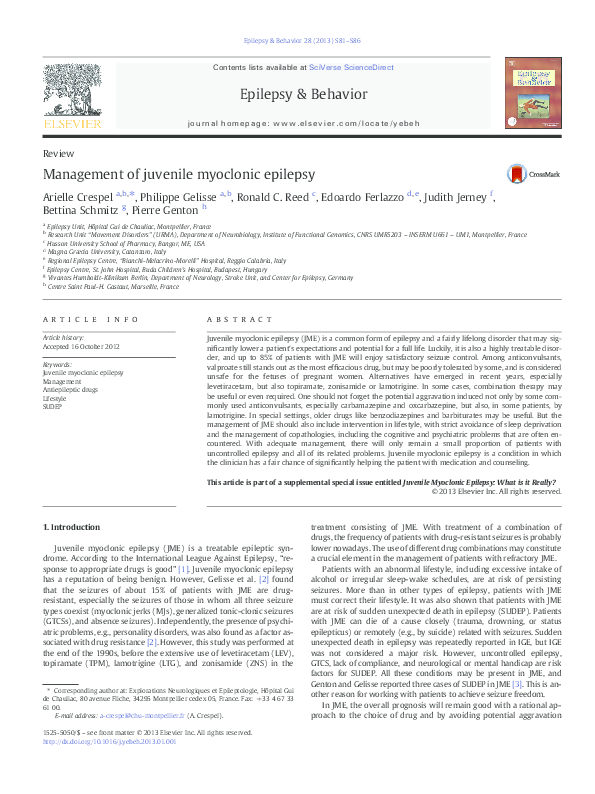 (PDF) Management of juvenile myoclonic epilepsy
