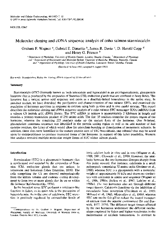 (PDF) Molecular cloning and cDNA sequence analysis of coho salmon ...