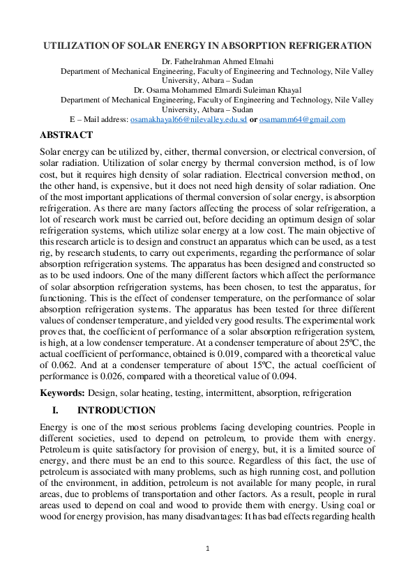 (PDF) UTILIZATION OF SOLAR ENERGY IN ABSORPTION REFRIGERATION