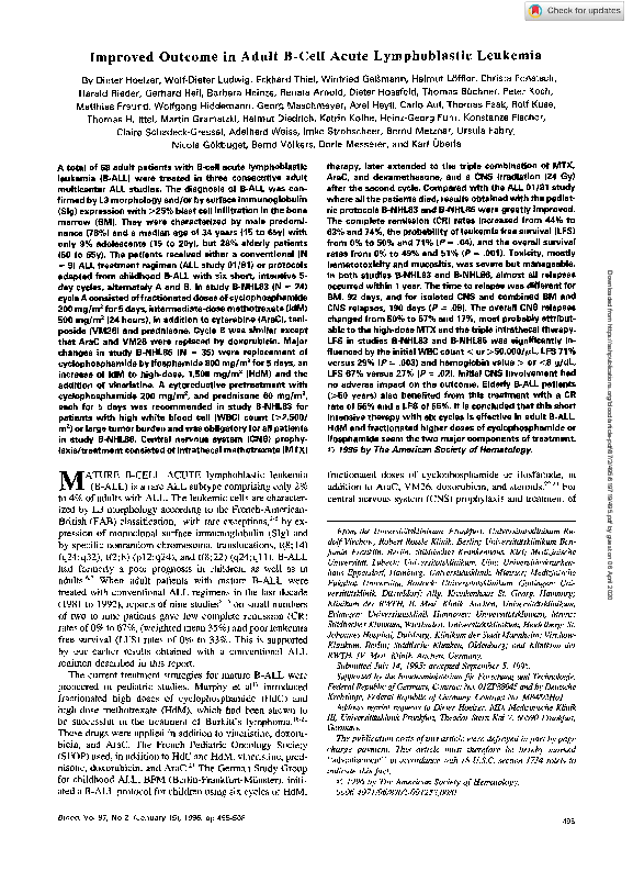 (PDF) Improved outcome in adult B-cell acute lymphoblastic leukemia