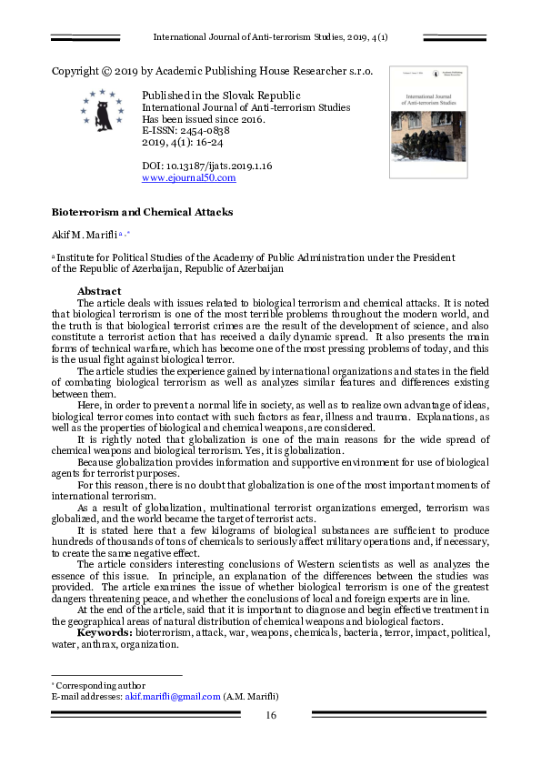 (PDF) Bioterrorism and Chemical Attacks Akif Marifli Academia.edu