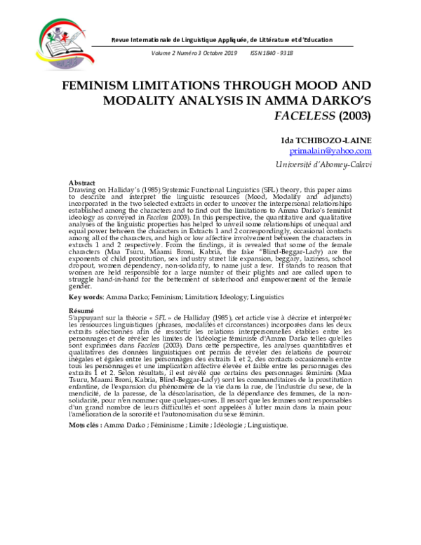 (PDF) FEMINISM LIMITATIONS THROUGH MOOD AND MODALITY ANALYSIS IN AMMA ...