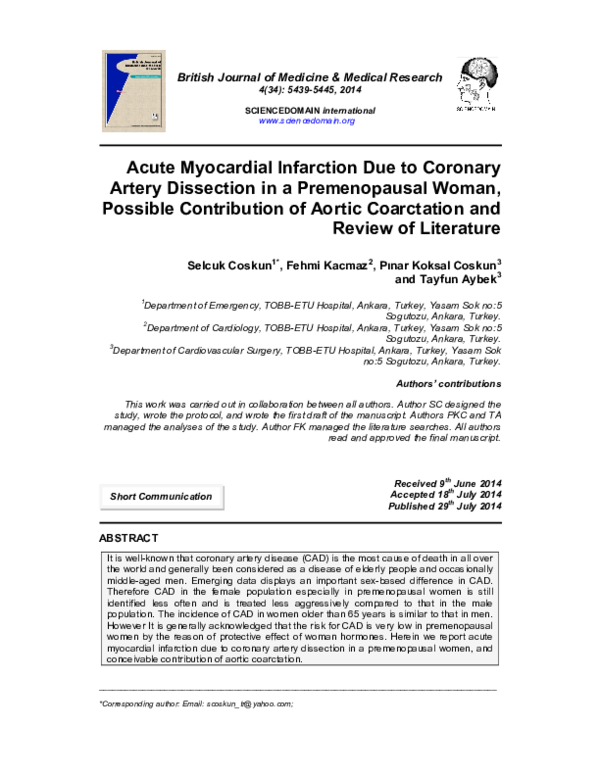 (PDF) Acute Myocardial Infarction Due to Coronary Artery Dissection in ...