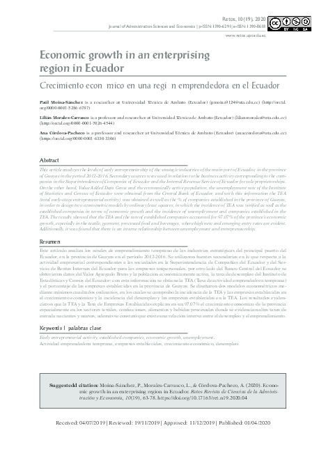 (PDF) Economic growth in an enterprising region in Ecuador