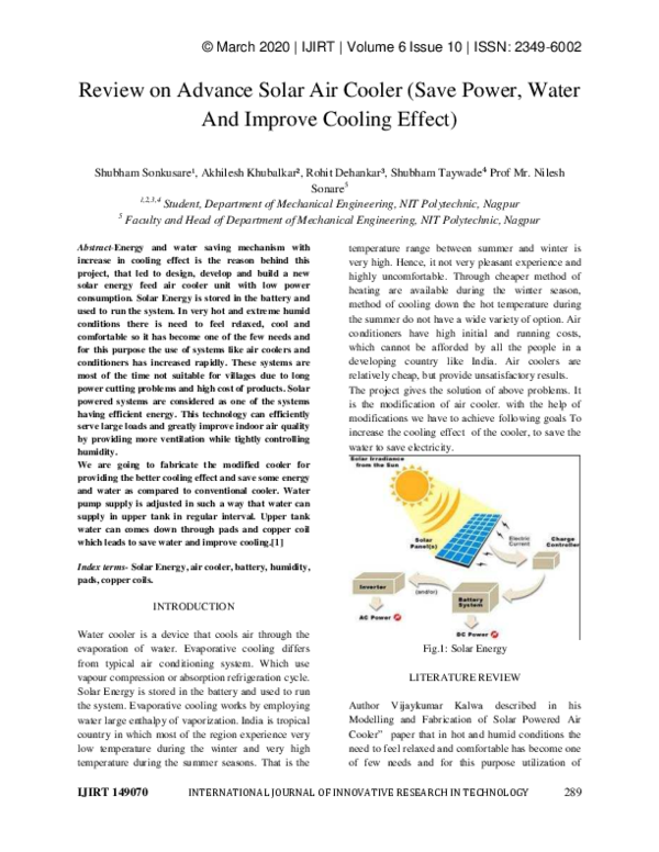 (PDF) Review on Advance Solar Air Cooler (Save Power, Water And Improve ...