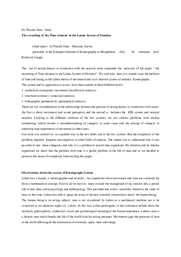 (PDF) The Recording of Time element in the Laban System of Notation