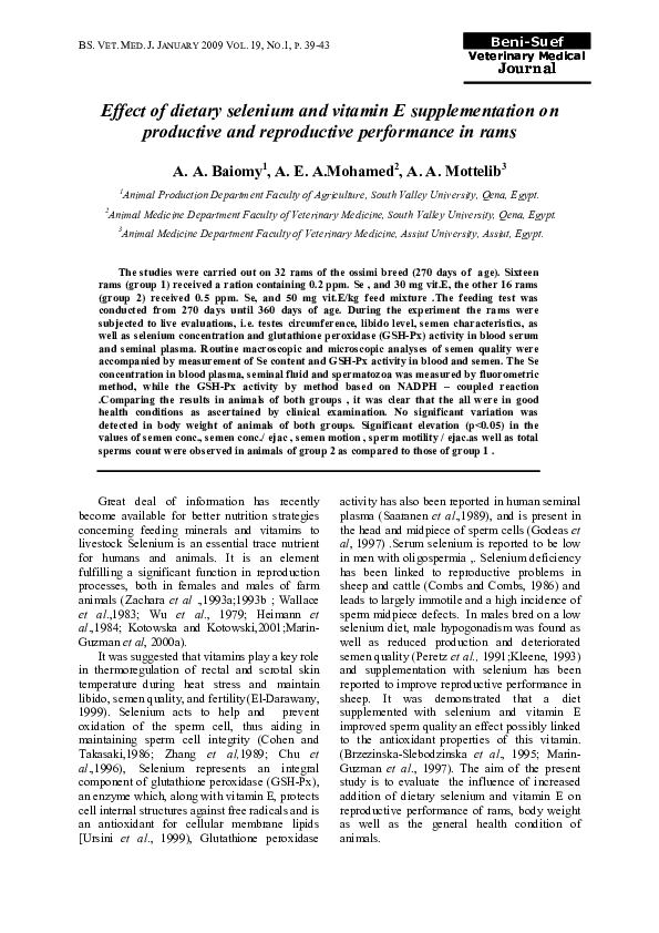(PDF) Effect of dietary selenium and vitamin E supplementation on ...