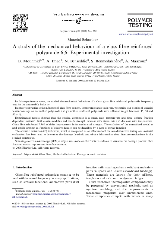 (PDF) A study of the mechanical behaviour of a glass fibre reinforced ...