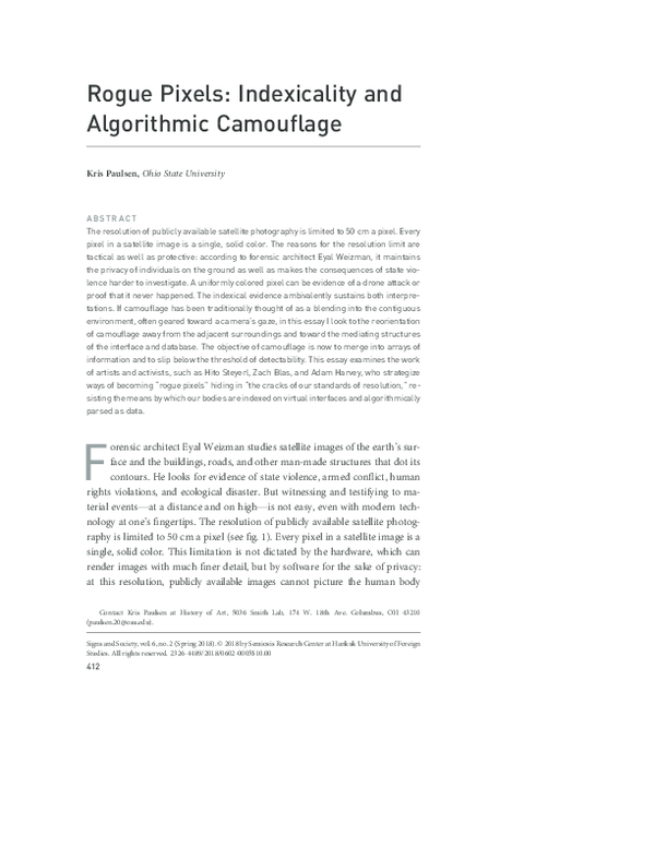 (PDF) Rogue Pixels: Indexicality and Algorithmic Camouflage