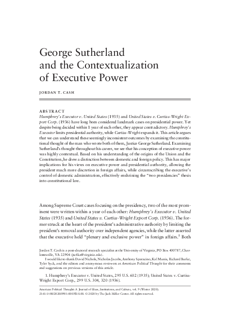 (PDF) George Sutherland and the Contextualization of Executive Power