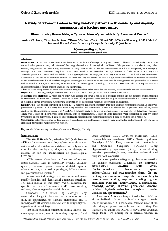 (PDF) A study of cutaneous adverse drug reaction patterns with ...