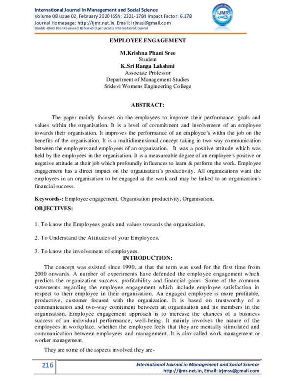 (PDF) EMPLOYEE ENGAGEMENT