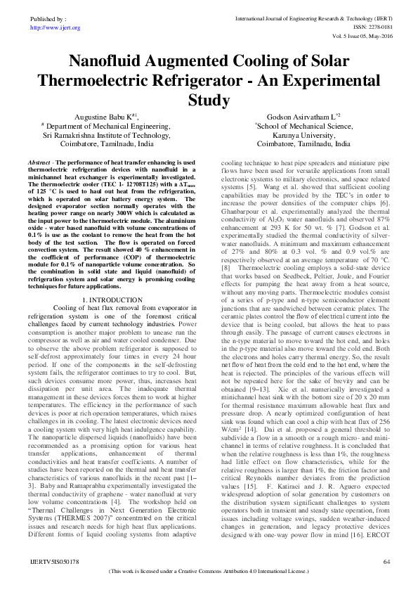 (PDF) IJERTNanofluid Augmented Cooling of Solar Thermoelectric